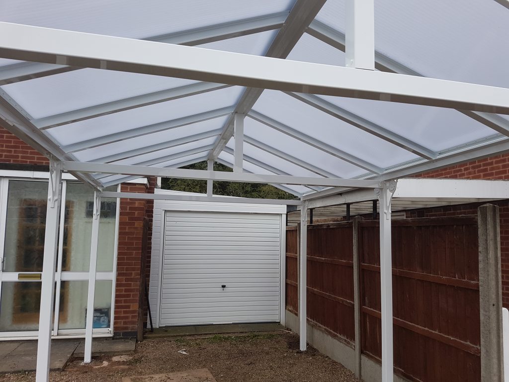 Pitched roof freestanding canopy Leicester Sectional Buildings